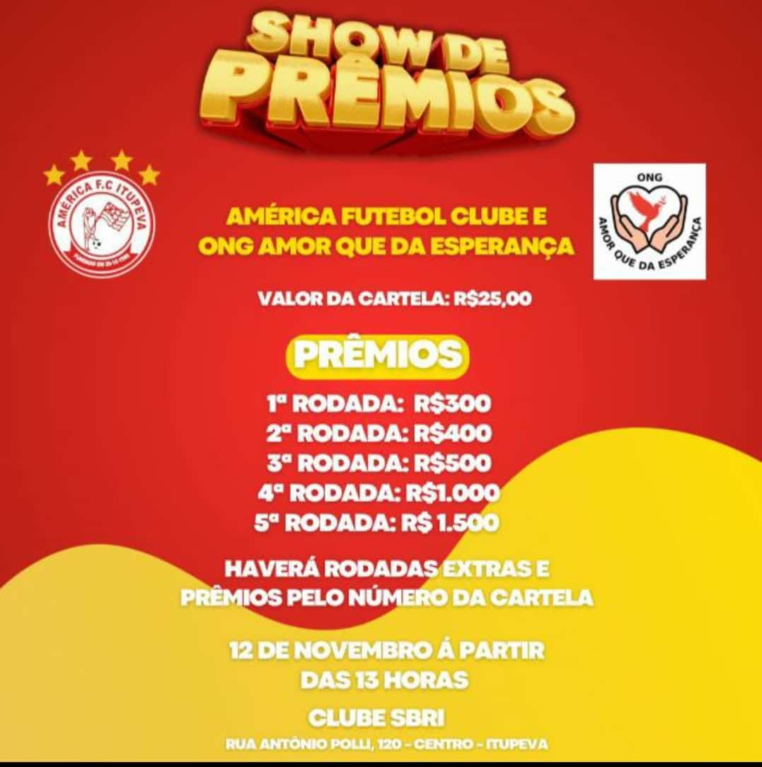 Bingo beneficente em prol da ONG Amor que dá Esperança e América Futebol Clube