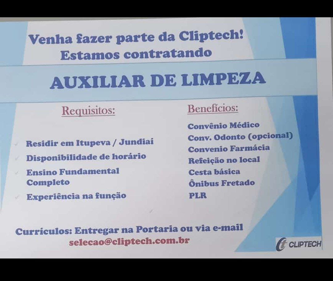 Clipthec tem vaga para auxiliar de limpeza 