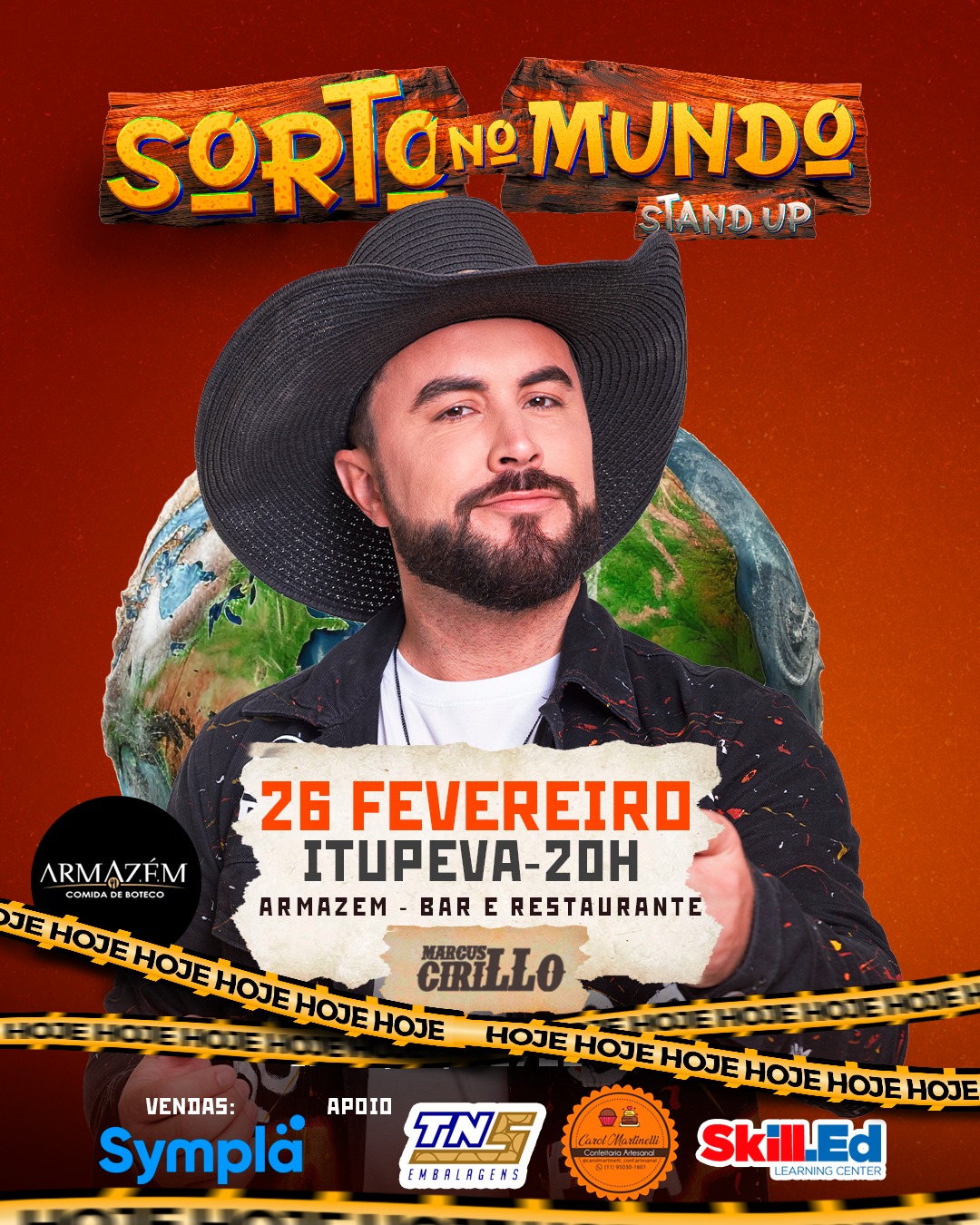 Stand-up “Sorto no Mundo”, com Marcus Cirillo, acontece nesta quarta-feira (26)