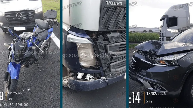  Uma pessoa fica ferida após engavetamento na Bandeirantes